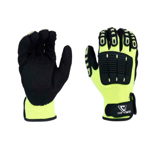 13gauge nylon sandy nitrile coated oil and impact resistant mechanic gloves