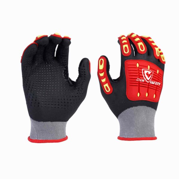 15G nylon+spandex ,micro foam nitrile fully coated with nitrile dots impact gloves