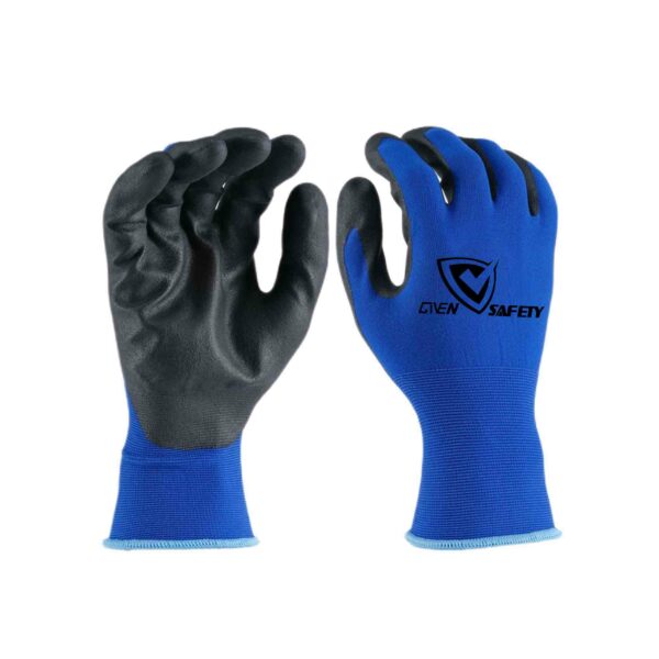 18G blue nylon+spandex, micro foam nitrile palm coated lightweight construction gloves