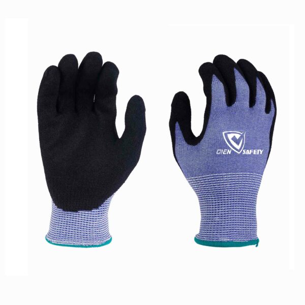 Sandy nitrile coated A5 cut resistant hand protection gloves