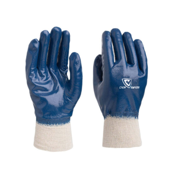 knit cuff nitrile fully coated chemical resistant gloves